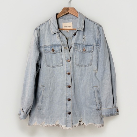 Thread & Supply Jackets & Blazers - Thread & Supply Women Distressed Denim Shacket Raw Hem Cotton M Chore Western